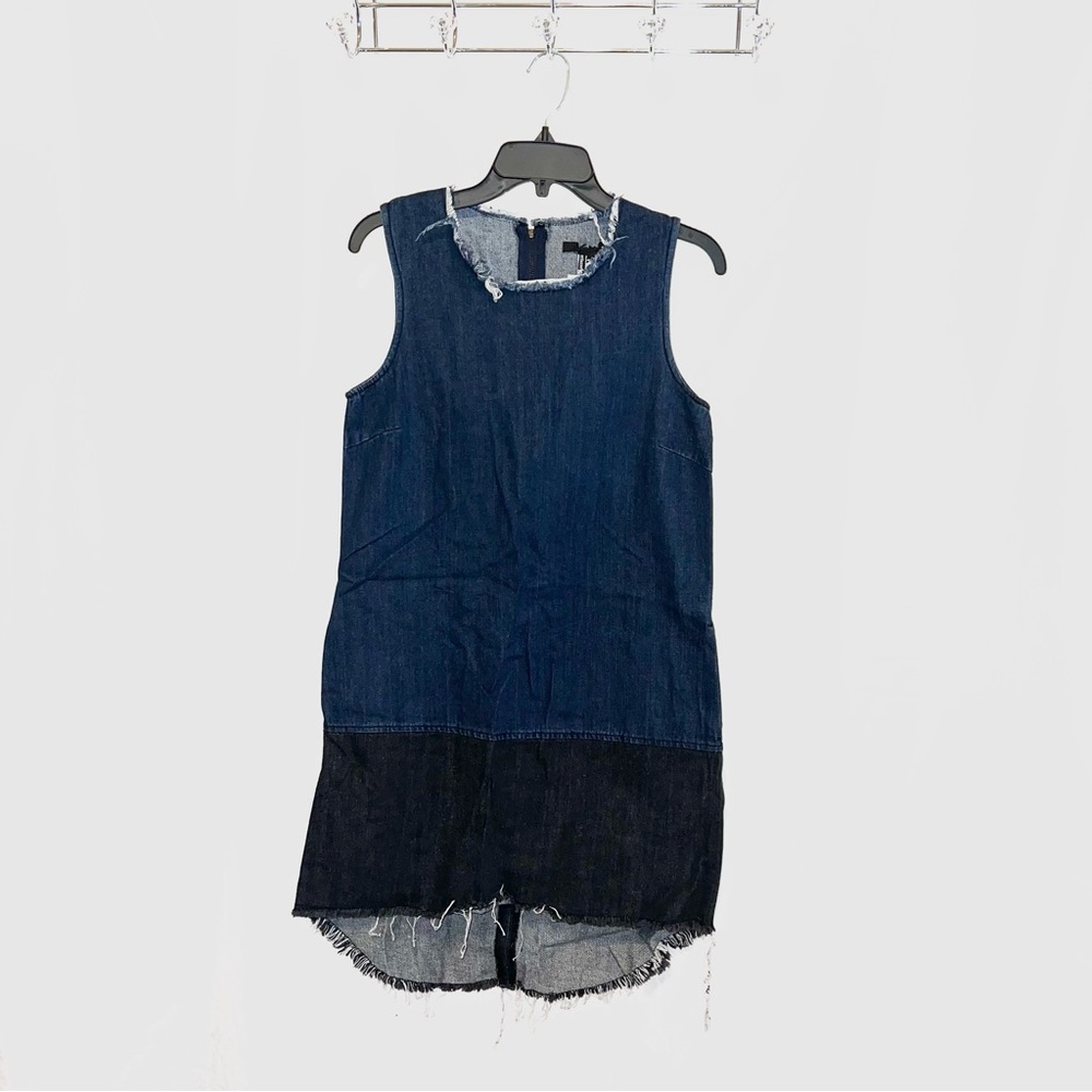 H&M Two-Tone Raw Frayed Edge Hi-Lo Mini Denim Patchwork Dress